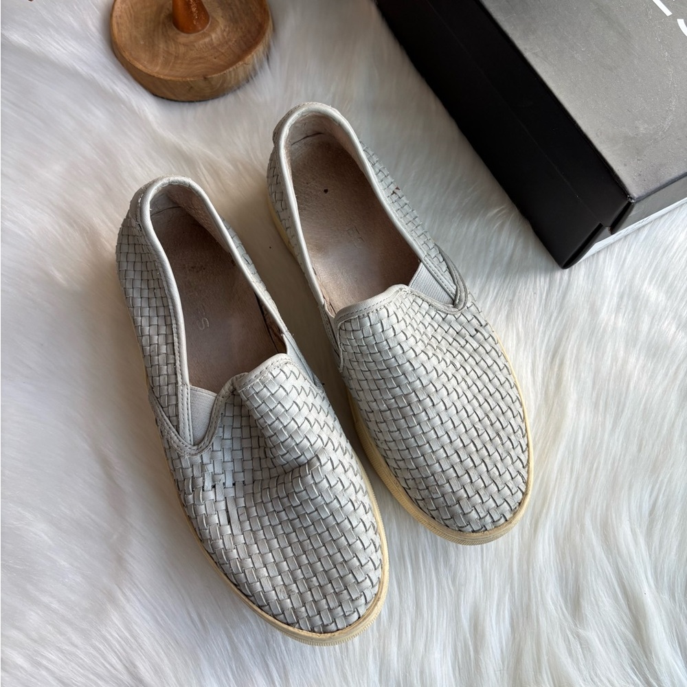 J Slides Grey Leather Woven Slip-On Loafers